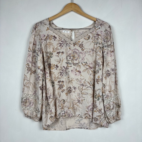 Women’s Floral Boho Cottagecore Blouse XL Lace Trim Prairie Peasant Fairycore - Picture 2 of 11